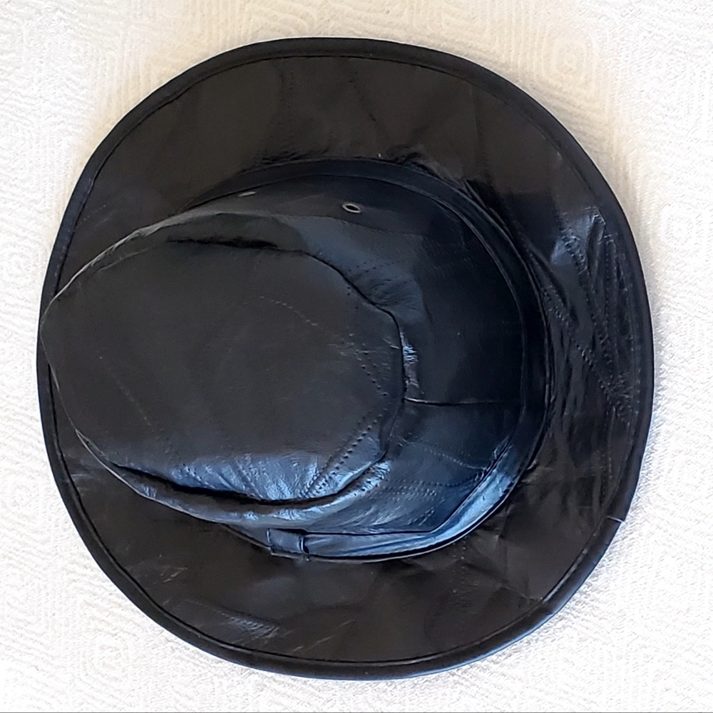 Black Genuine Leather Patchwork Fedora Hat, OS, L… - image 5